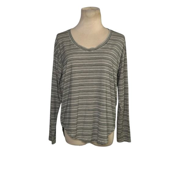 Athleta black white striped long sleeves t shirt size Small - Picture 1 of 10